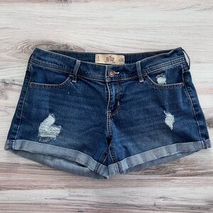 Hollister Dark Blue Distressed Jean Shorts